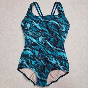 Ocean Aqua Shape Size 42/16 1 Pc Racerback Swimsuit Turquoise Black